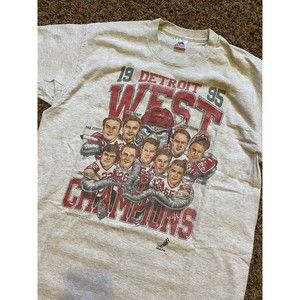 Vintage 1995 Detroit Red Wings Team Western Conference Champions Shirt Size XL